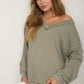 RAW EDGE V-NECK LONG SLEEVE TEXTURED KNIT TOP