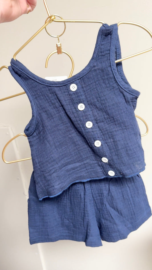 Cute Dark Blue Short Set