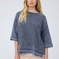 WASHED INVERTED SEAM SHORT SLEEVE SWEATSHIRT