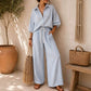 Striped Oversized Shirt Wide Leg Pants Set