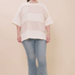 Womens Raw Edge Detail Color Block French Terry Knit Top