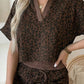 V Neck Collar Leopard Print Top and Shorts 2pcs Set