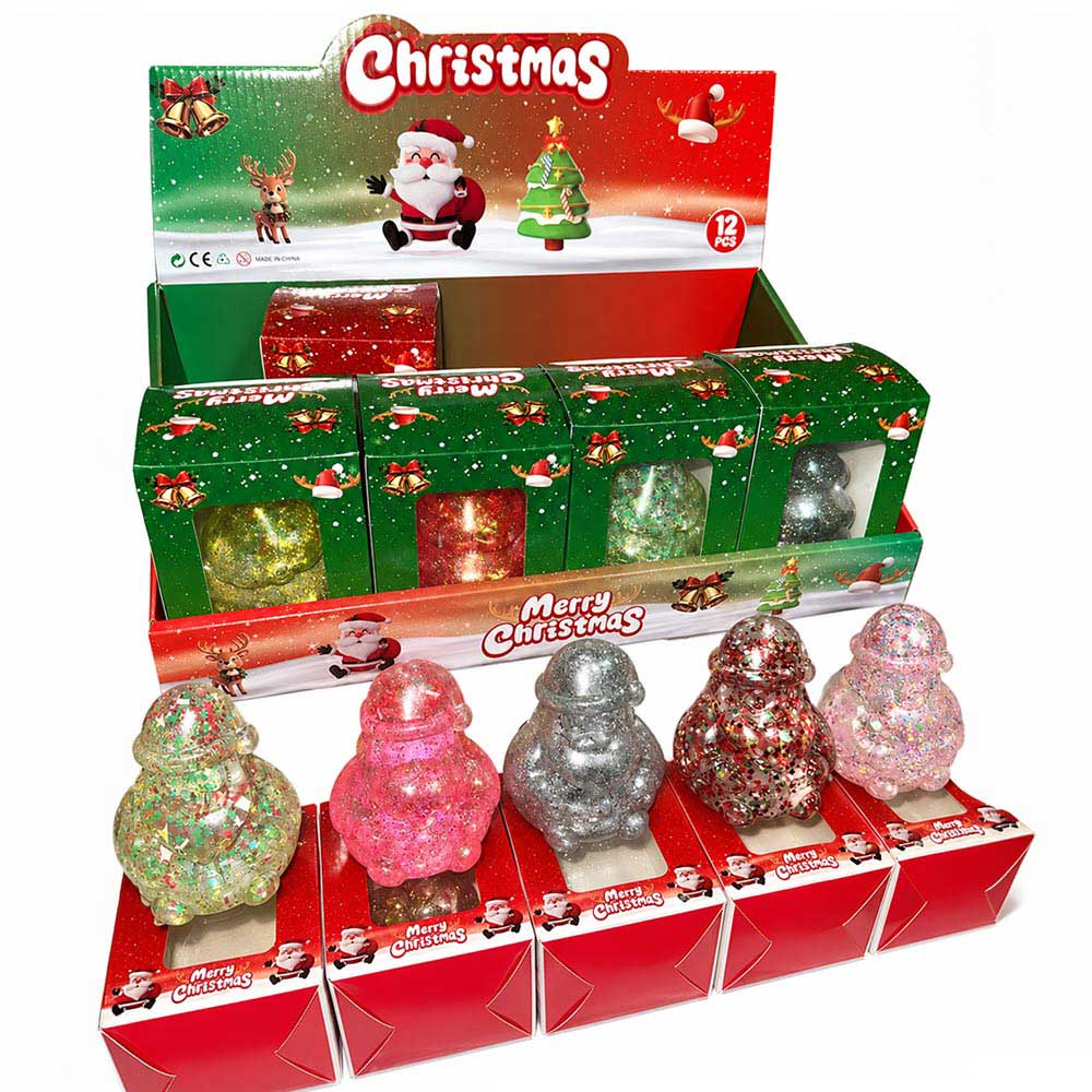 12PCS - Glitter Christmas Santa Squeeze Squishy Stress Relief Toy