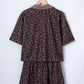 V Neck Collar Leopard Print Top and Shorts 2pcs Set