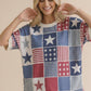 Round Neck Star and Stripe Patchwork Print