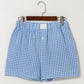 Blue Gingham Printed High Waist Shorts