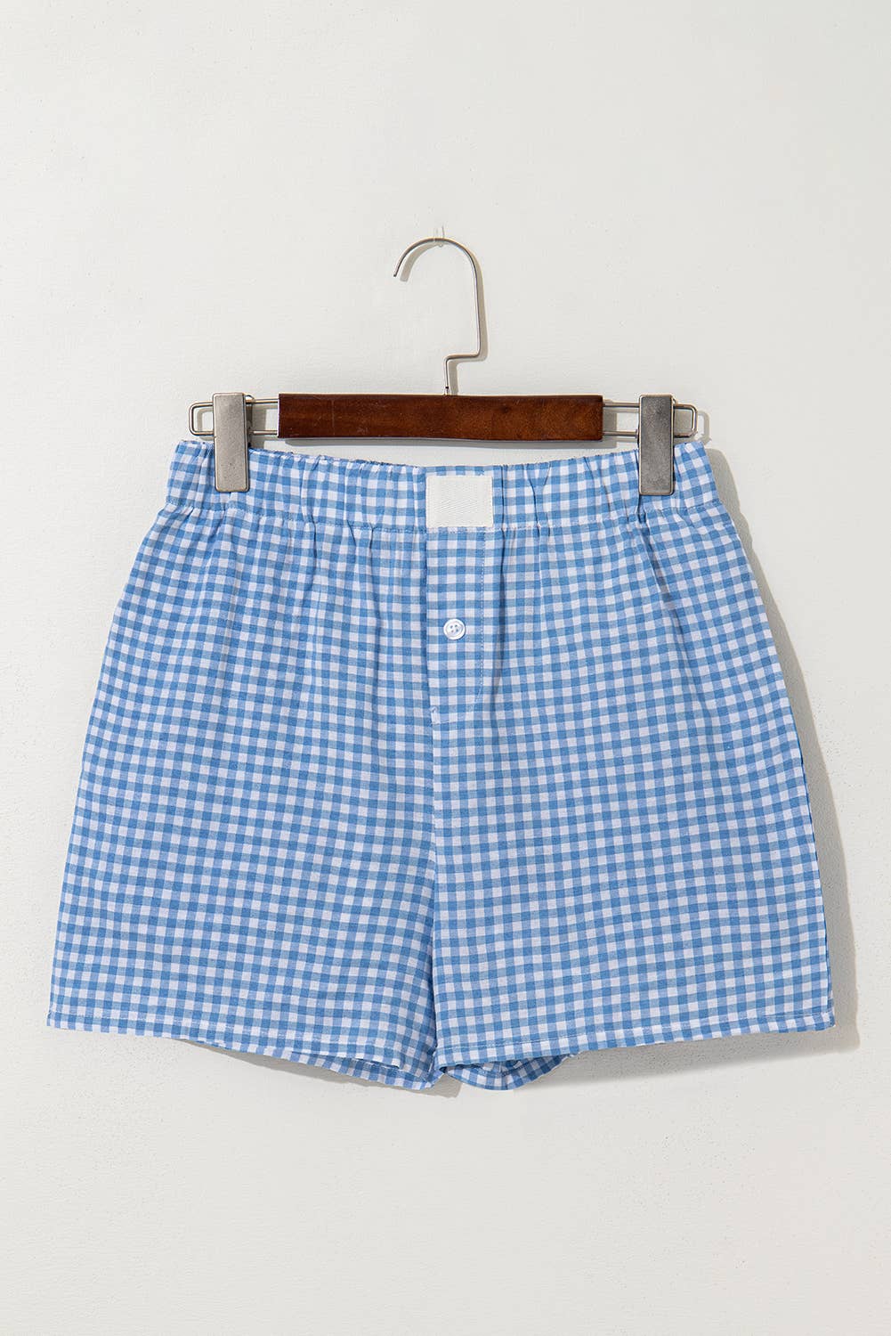 Blue Gingham Printed High Waist Shorts