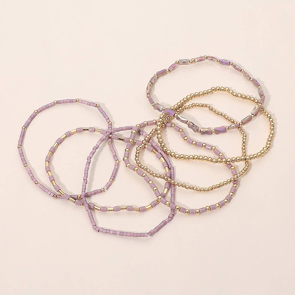 7PCS - Beaded Stretch Stackable Multi Layered Bracelets