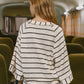 STRIPE HENLEY WIDE LONG SLEEVE KNIT TOP