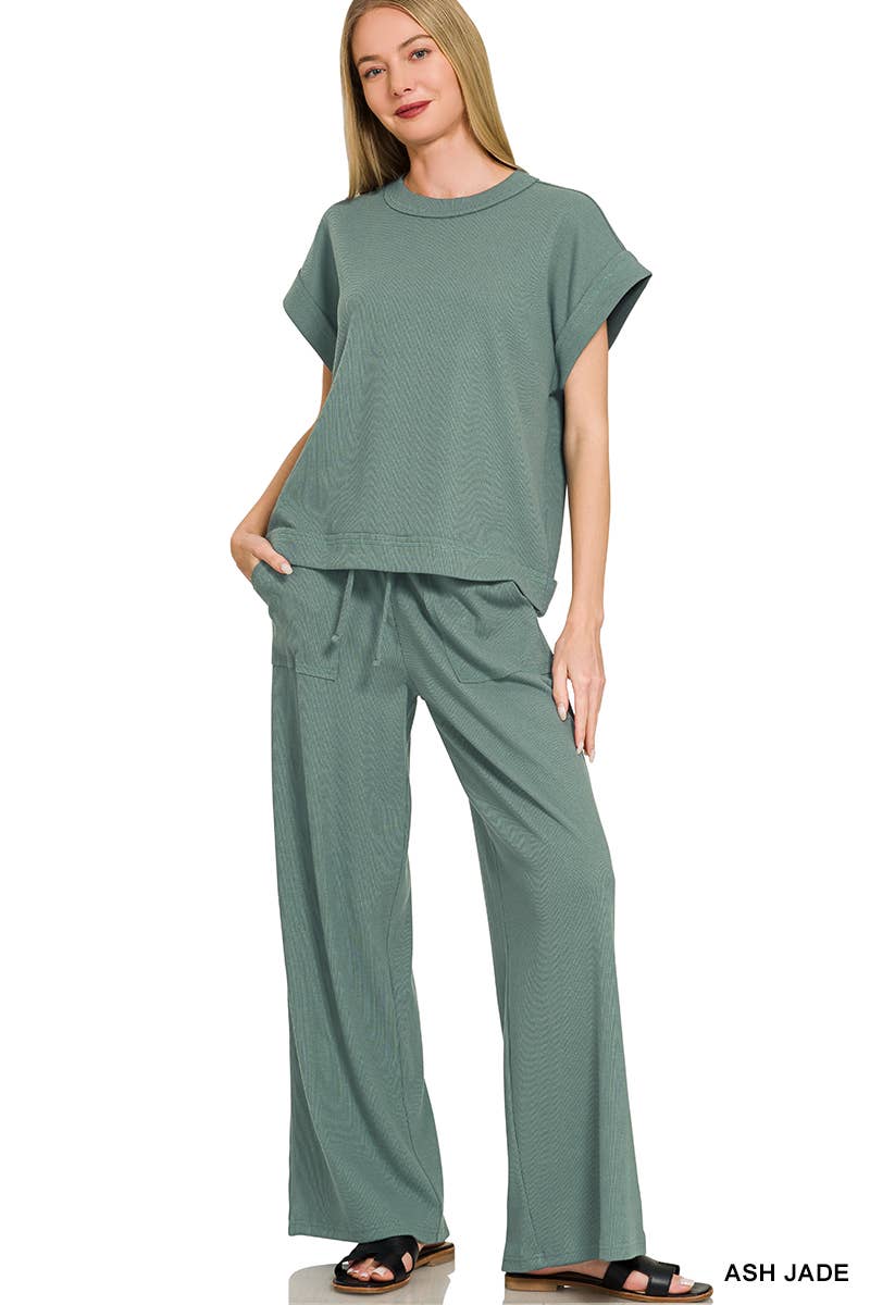 Cotton Slub Tee & Pants 2pc Set  Zenana
