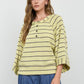 STRIPE HENLEY WIDE LONG SLEEVE KNIT TOP