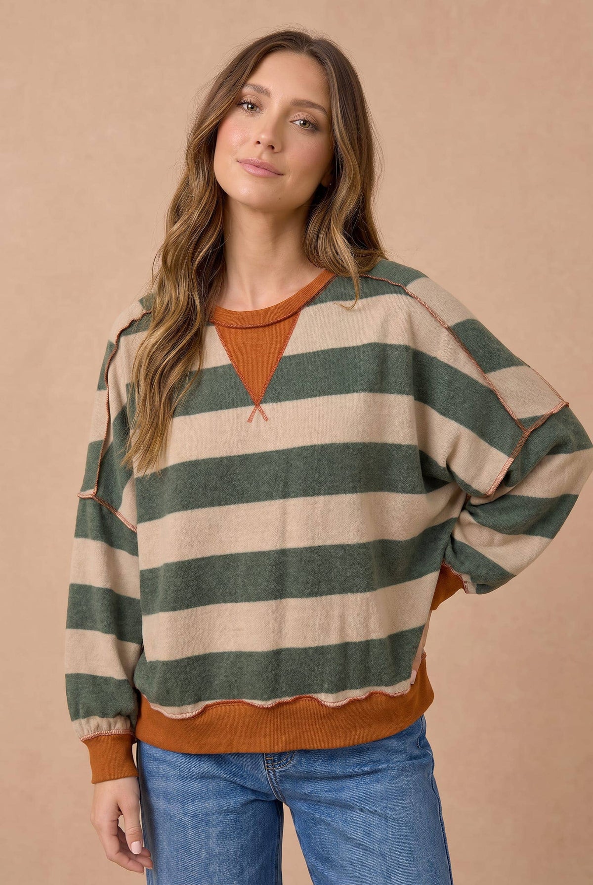 Striped Color Block Hacci Pullover Top