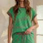 Contrast Striped Round Neck Top & Shorts Set Loungewear