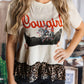 Western Retro COWGIRL Leopard Ruffle Hem Patched T Shirt