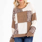 Leopard Patchwork Color Block Rib Knit Pullover Top