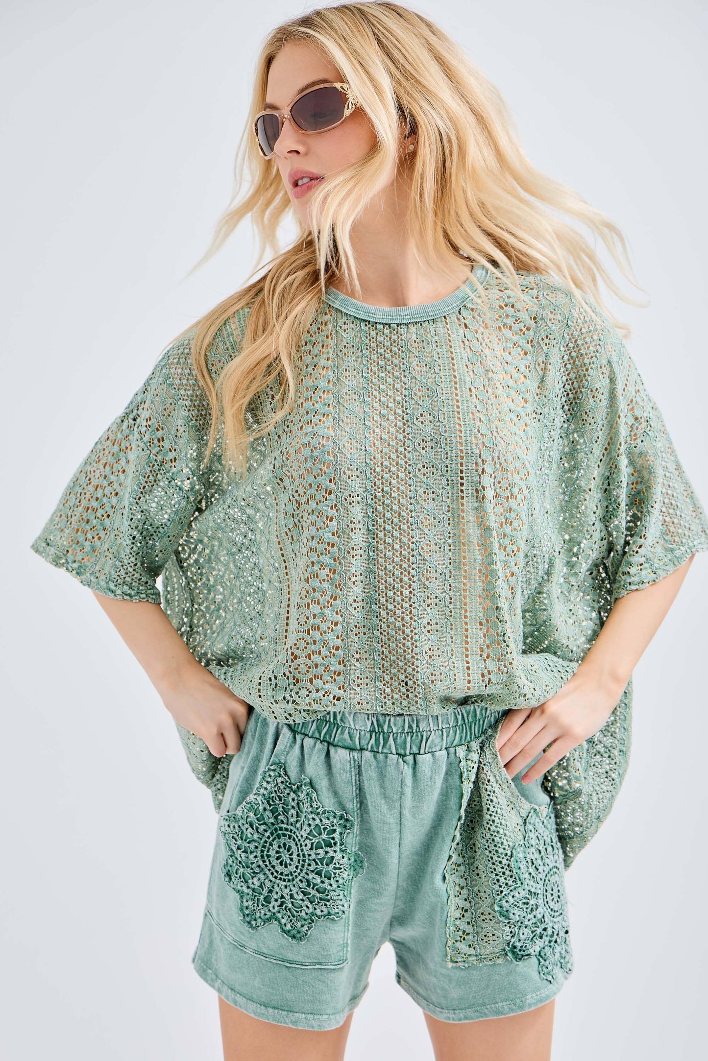Mineral Washed Lace Top