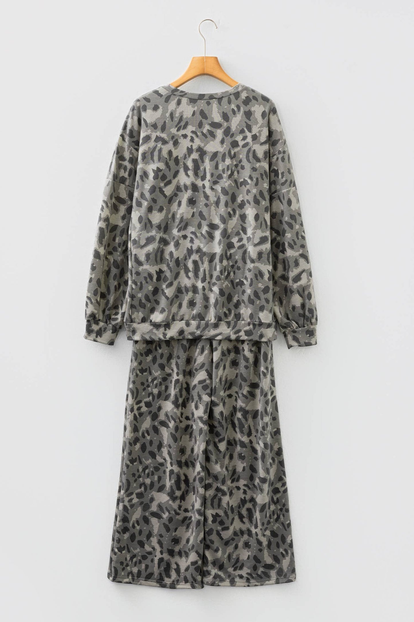 Brown Leopard Print Patchwork Pullover Drawstring Loose Pant Set