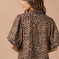 Leopard Ruffle Notch Neck Blouse