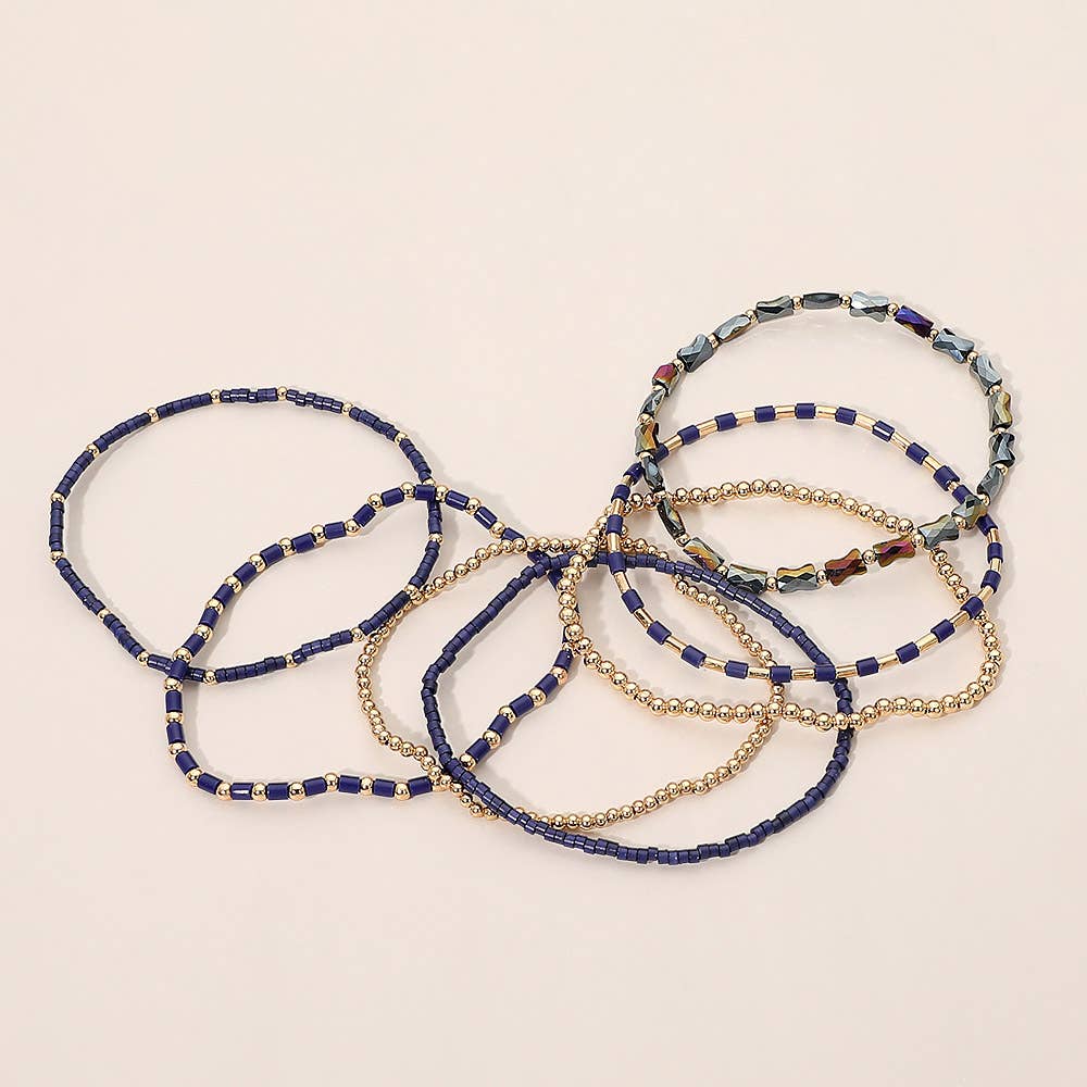 7PCS - Beaded Stretch Stackable Multi Layered Bracelets
