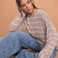 STRIPE LONG SLEEVE CUFFED RELAXED KNIT TOP