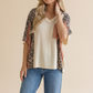 Floral Leopard Color Block Dolman Knit Top