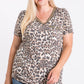 Leopard Print V neck Sequin Trim Tee
