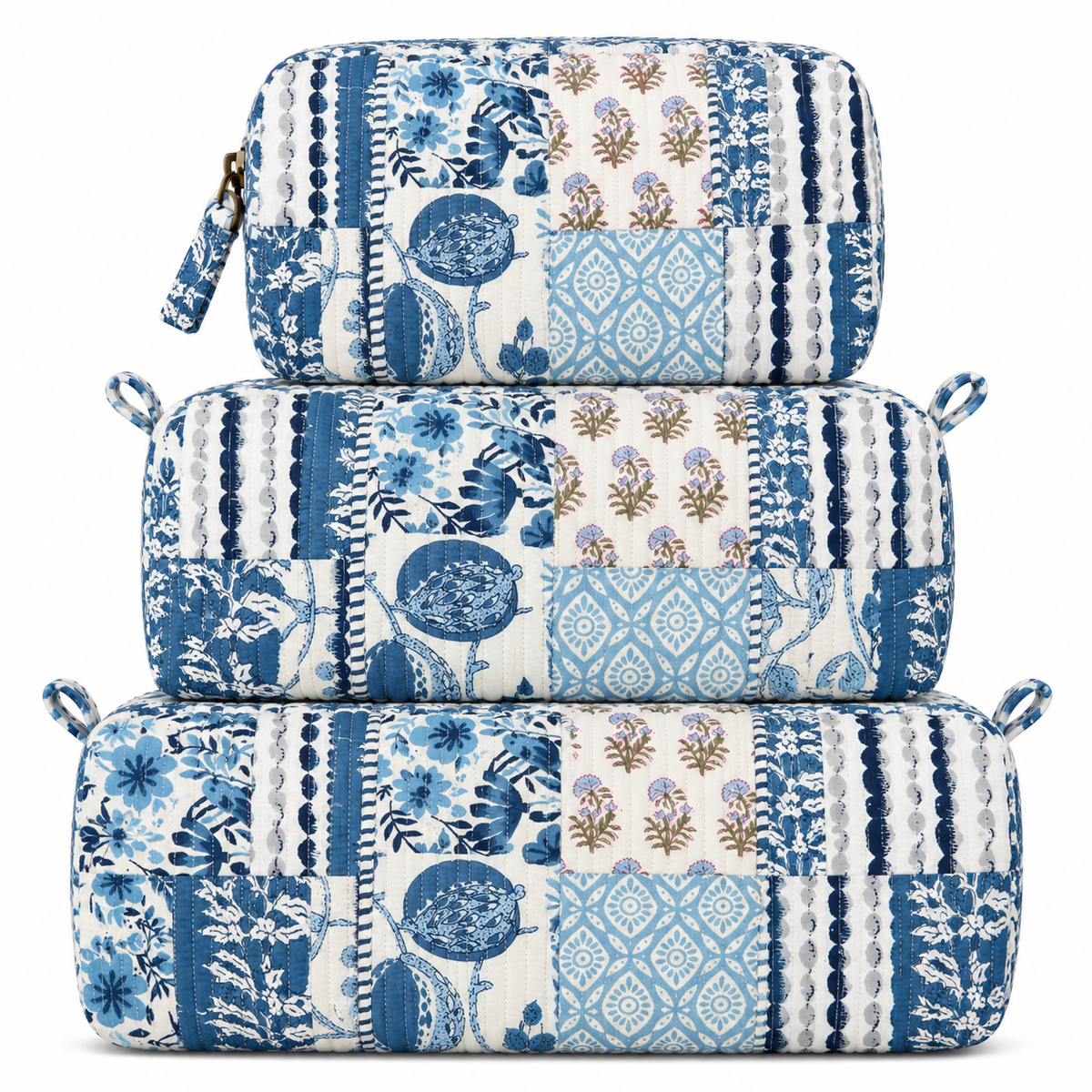 Blue Bloom Patchwork Quilted Bag Print