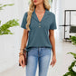 Waffle Knit Polo Top Short Sleeve Casual V-Neck Shirt