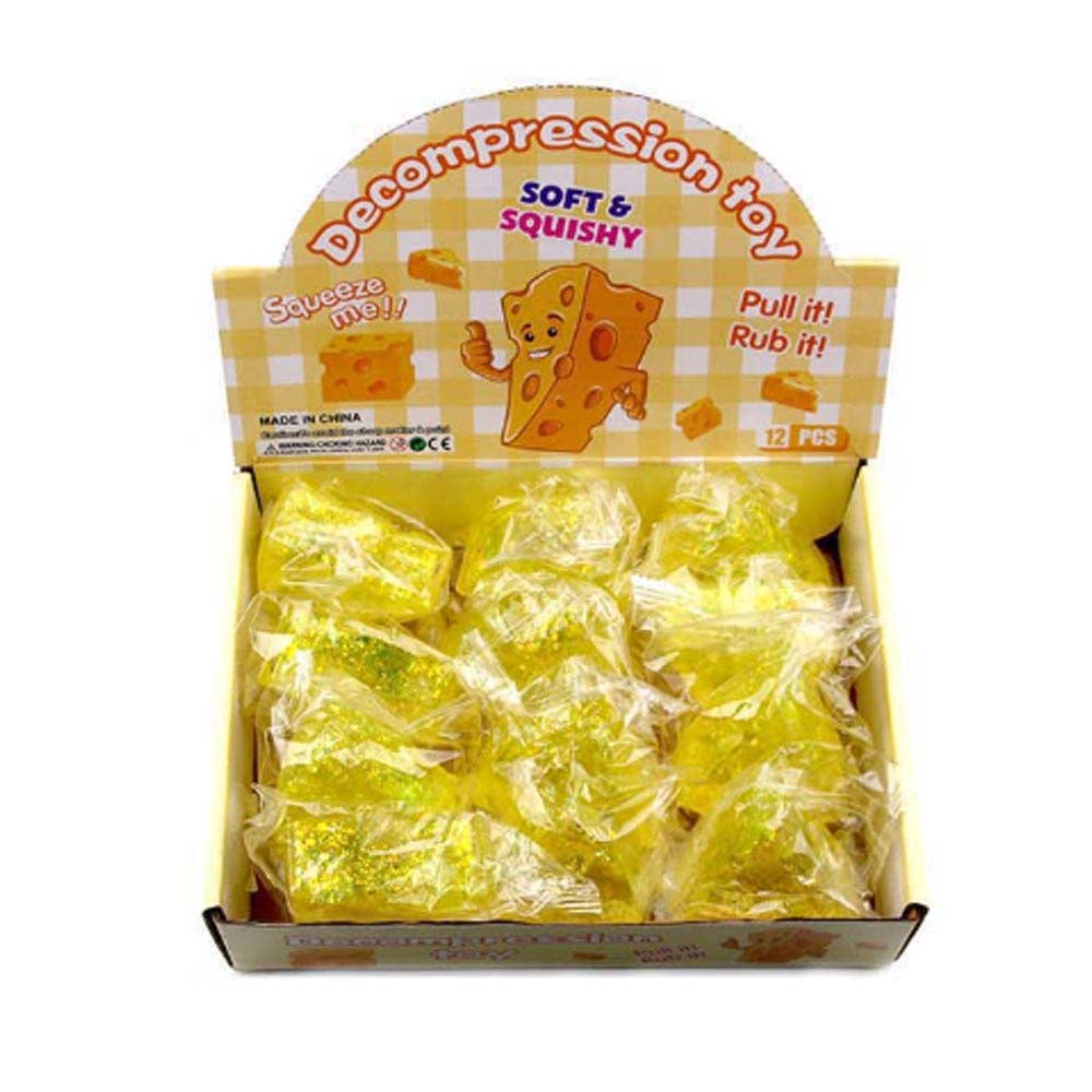 12PCS - Glitter Cheese Slice Squeeze Squishy Stress Relief Toy