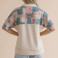 Collared Notch Neck Floral Patchwork Print Top