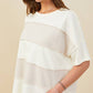 Womens Raw Edge Detail Color Block French Terry Knit Top