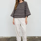 STRIPE HENLEY WIDE LONG SLEEVE KNIT TOP