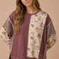 Plus Mixed Fabric Floral Waffle Knit Paneling Top