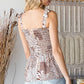 Animal Print Smocked Shoulder Tie Peplum Tank Top