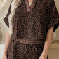V Neck Collar Leopard Print Top and Shorts 2pcs Set