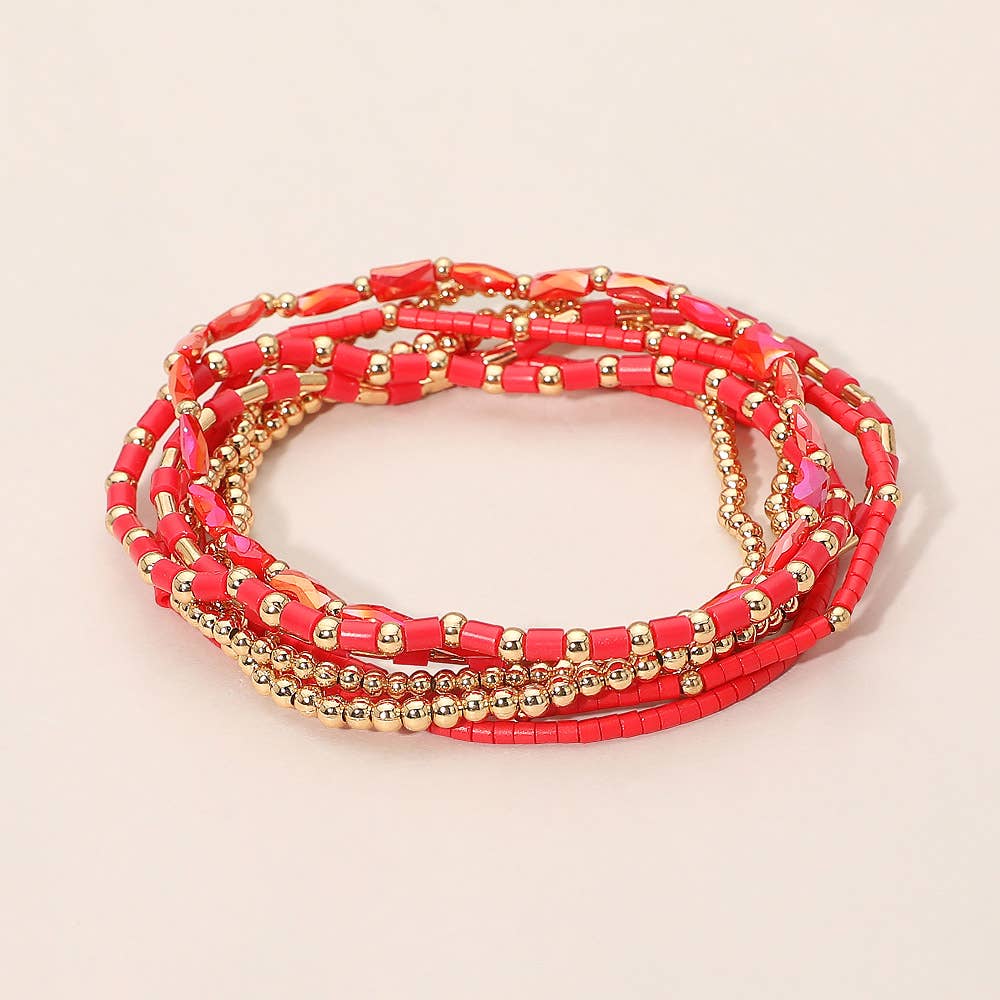 7PCS - Beaded Stretch Stackable Multi Layered Bracelets