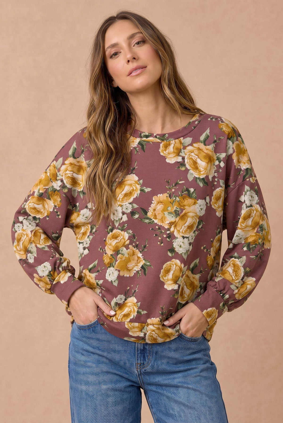 Oversized Mixed Print Sweater Knit Top