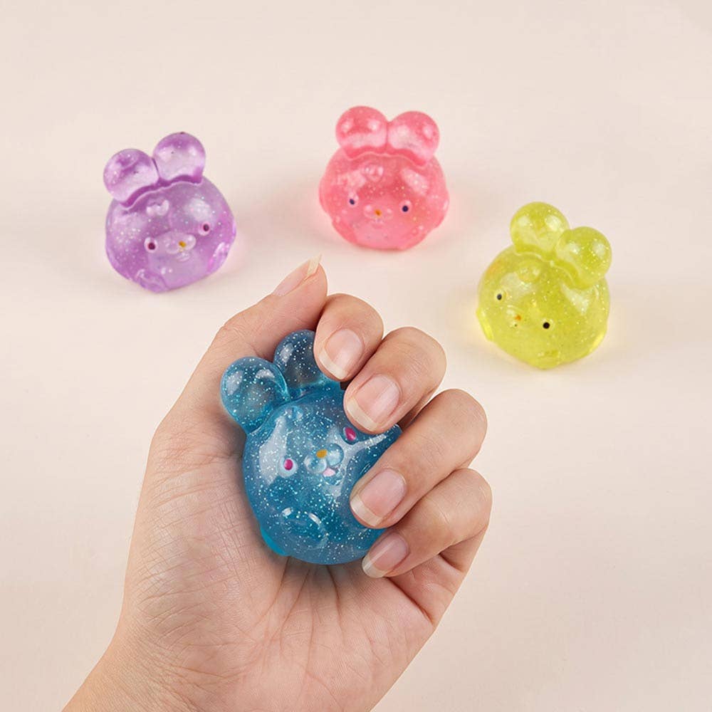 12PCS - Glitter Bunny Squeeze Squishy Stress Relief Toy
