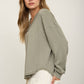 RAW EDGE V-NECK LONG SLEEVE TEXTURED KNIT TOP