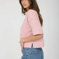 RAW EDGE HENLEY SHORT SLEEVE WAFFLE KNIT TOP
