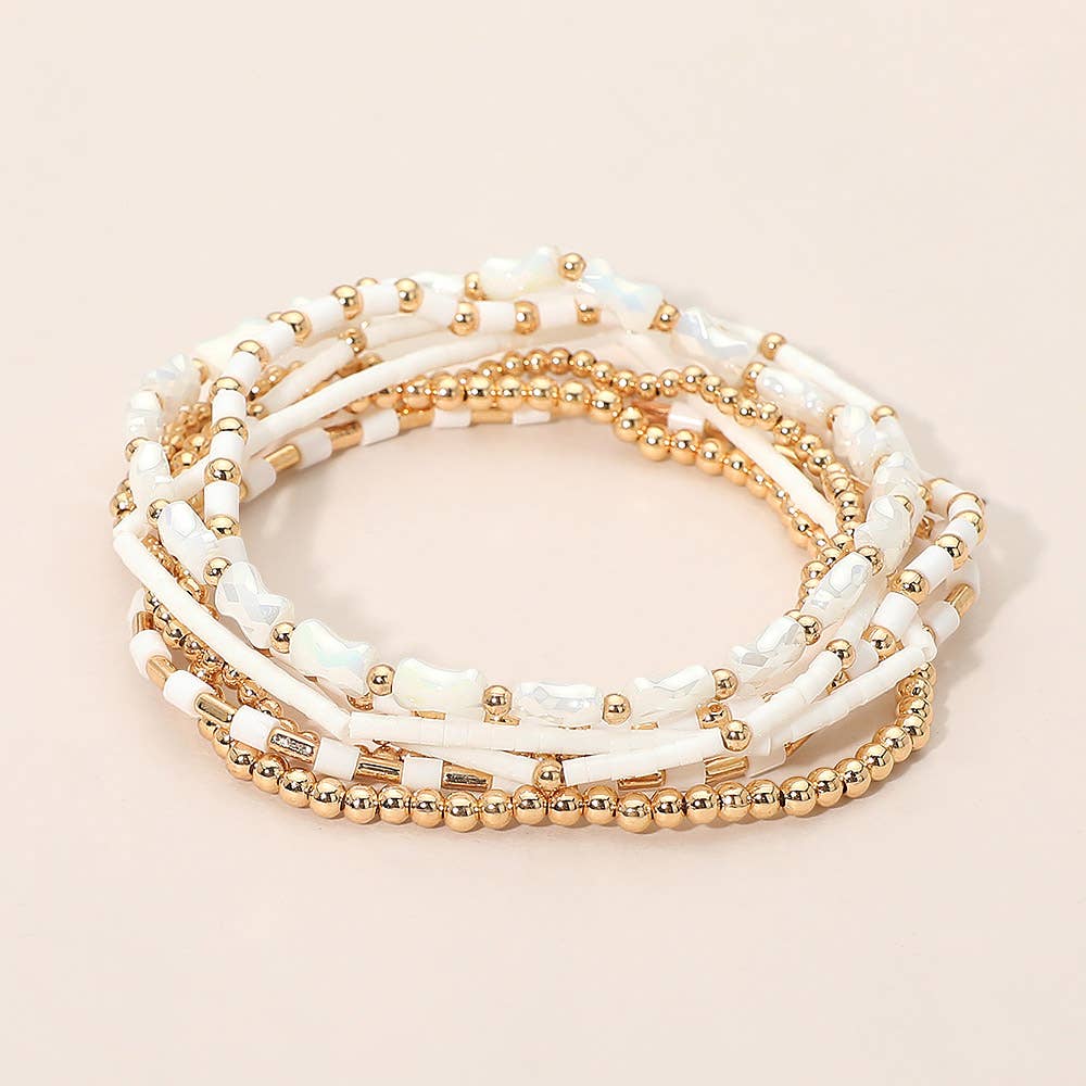 7PCS - Beaded Stretch Stackable Multi Layered Bracelets