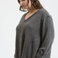 PLUS V NECK ASYMMETRICAL HEM LONG SLEEVE KNIT TOP