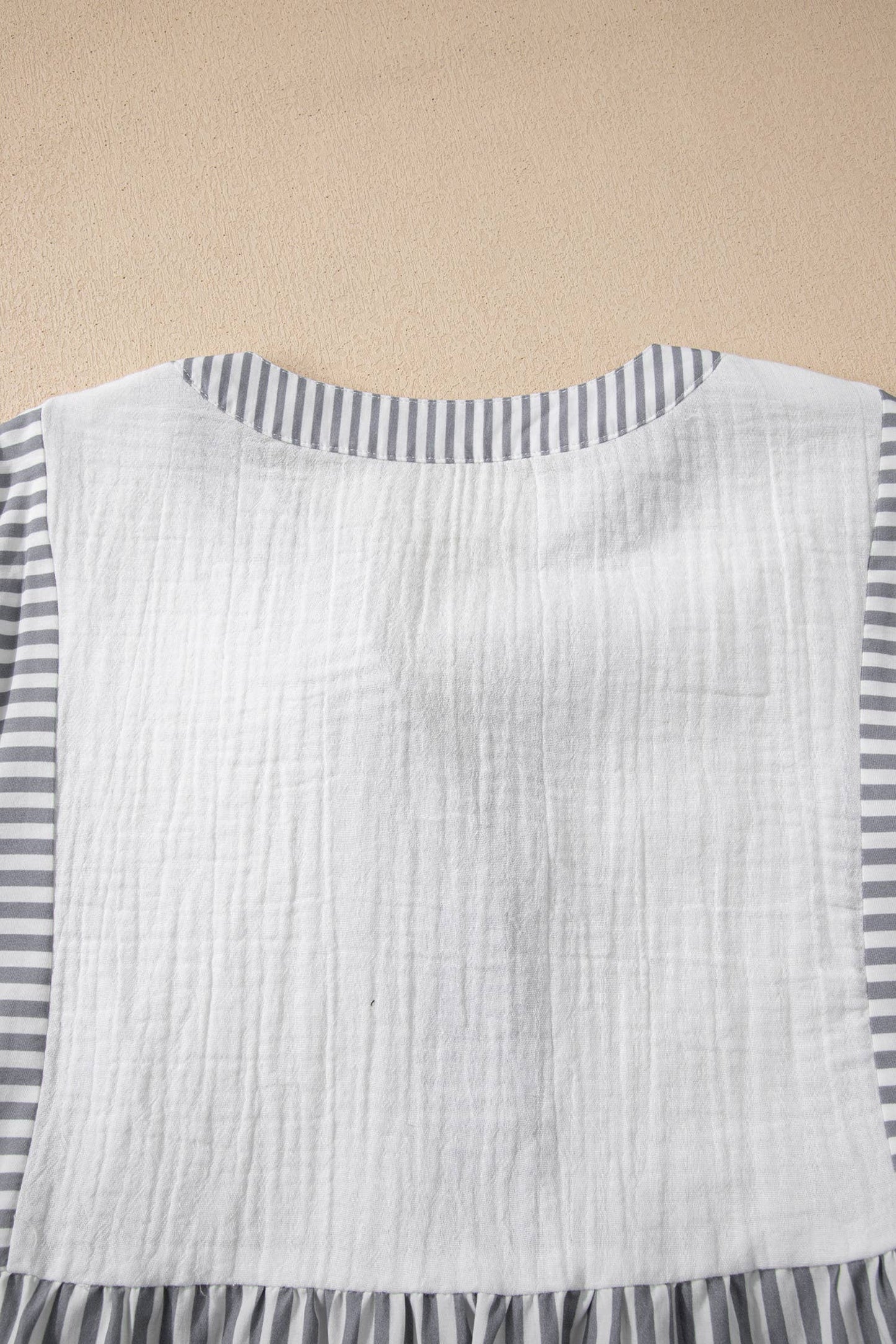 Stripe Button Gauze Bracelet Sleeve Babydoll Blouse