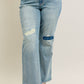 High Waisted Distressed & Knee Patch Straight- PLUS