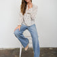 FLORAL LEAF PRINT SPLIT NECK LONG SLEEVE BLOUSE