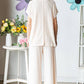 Textured V neck Top And Wide Leg Lounge Set