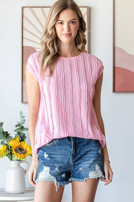 Stripe Textured Cap Sleeves Blouse