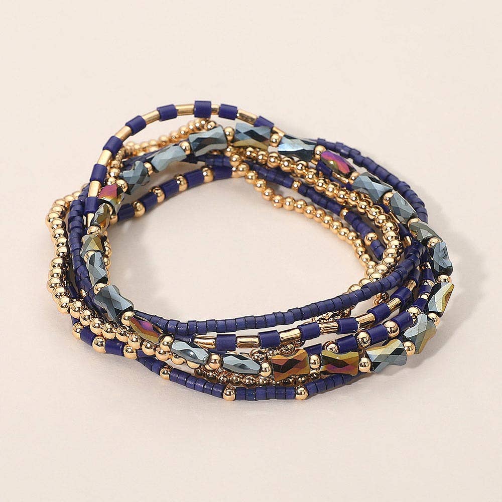 7PCS - Beaded Stretch Stackable Multi Layered Bracelets
