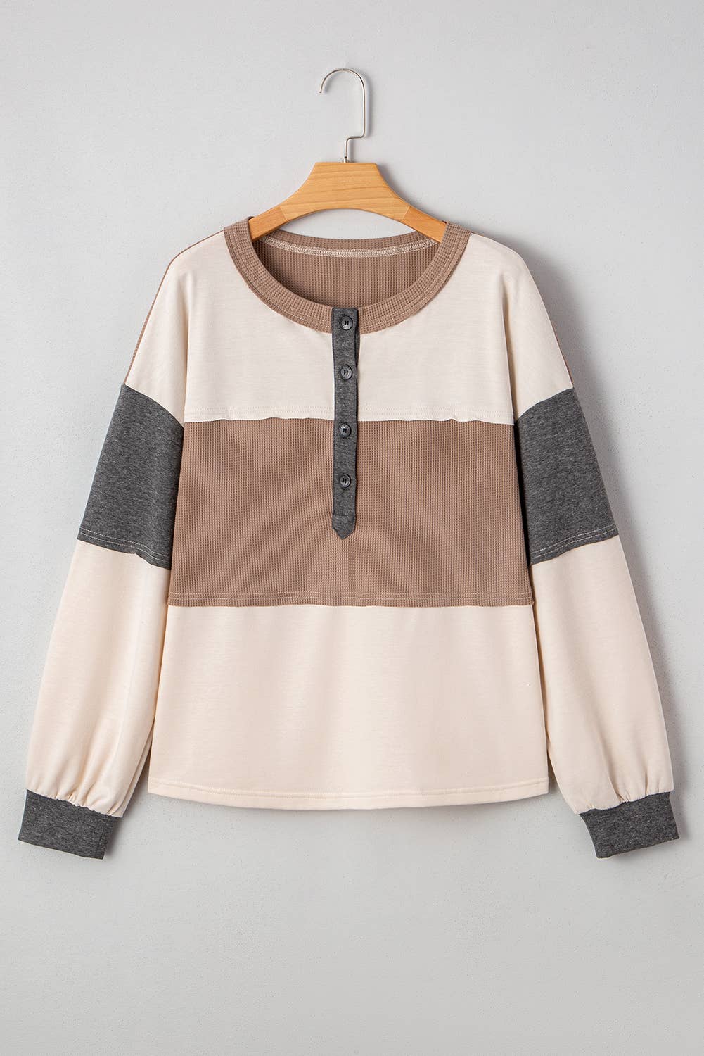 Colorblock Waffled Patchwork Loose Top