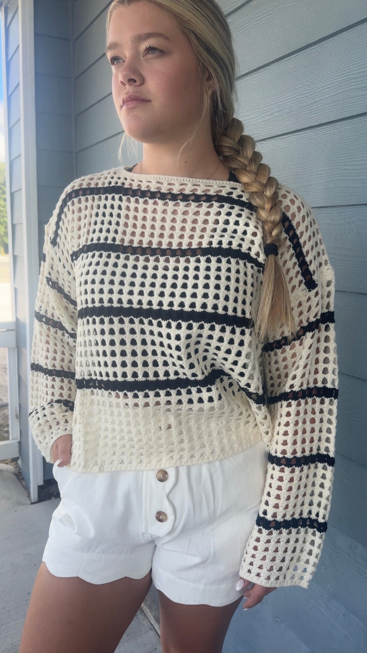 Stripe Open Knit Sweater Top